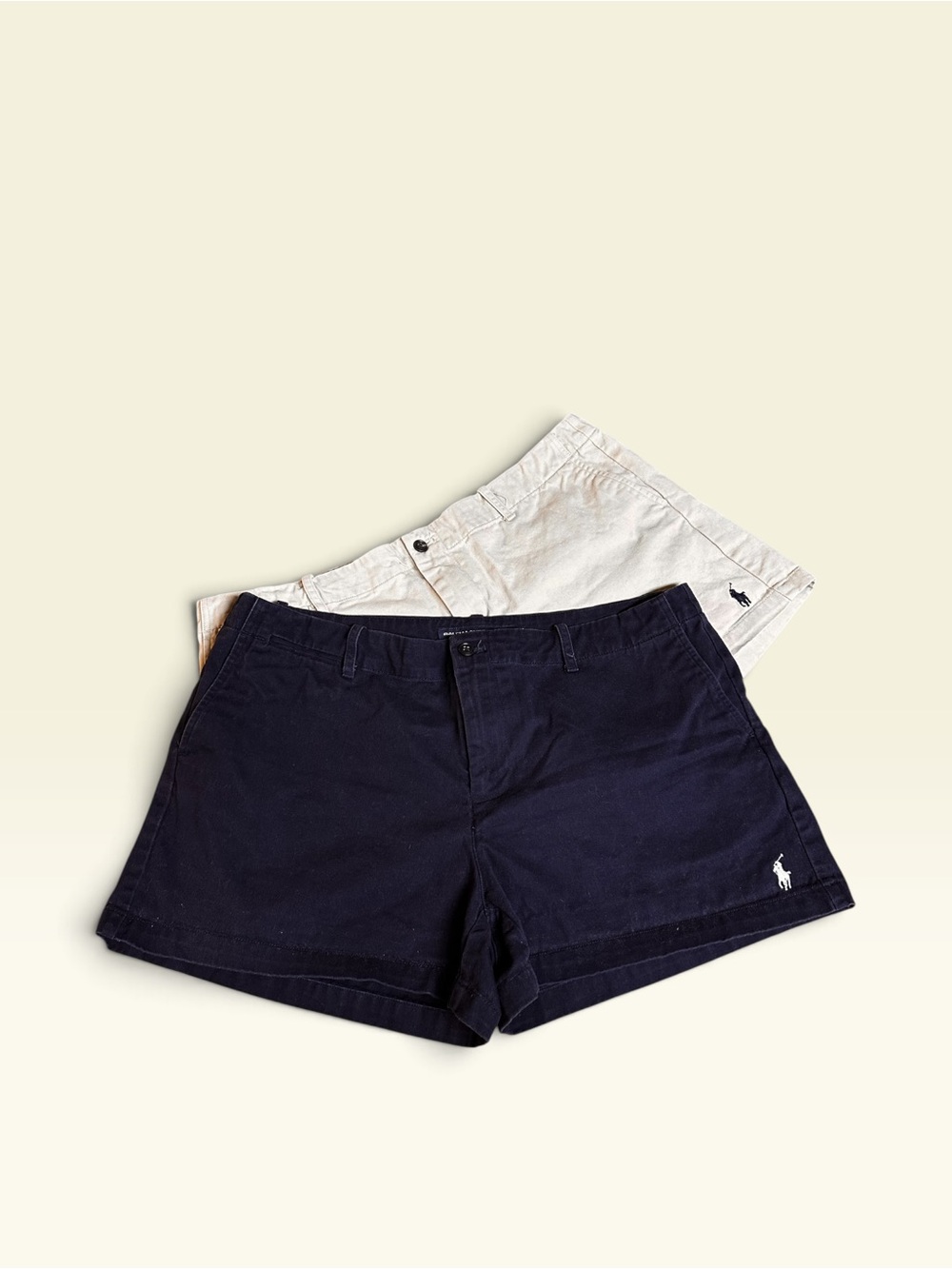 Vtg Ralph Lauren Sport Chino Shorts Womens 14  Khaki Pony Logo Cotton 90s 2 Pair